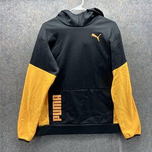 Puma Hoodie Mens Small Black Yellow Pullover Fleece Sweatshirt Training Logo